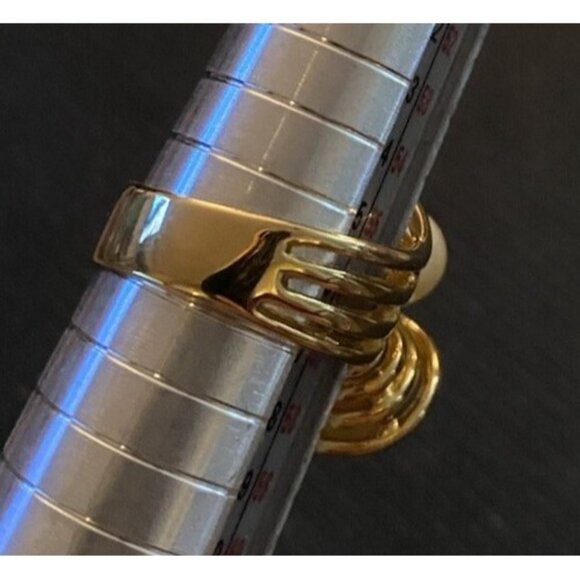 18k Gold Electroplated Stamped Ring with 2 Glass Faux Pearls Size 8 Classic - Picture 6 of 10